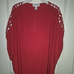 Joseph Ribkoff Red  Lattice Shoulder Blouse